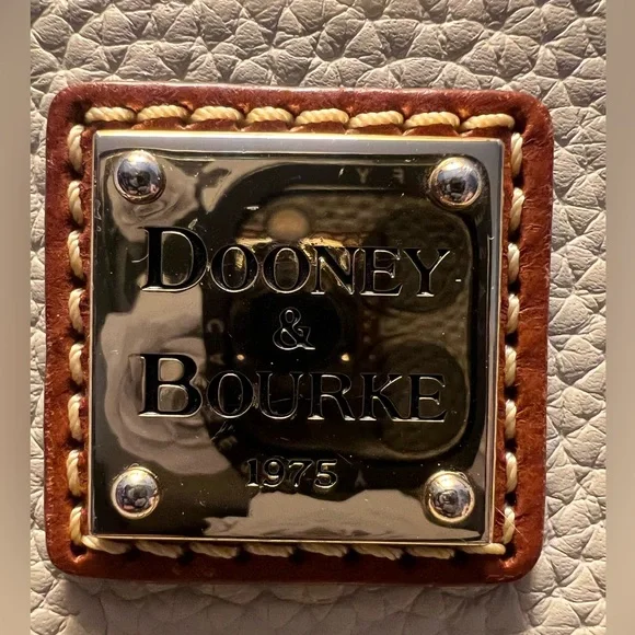 Dooney & Bourke Cream & Brown Pebble Leather Small Lexington Shopper Tote Bag